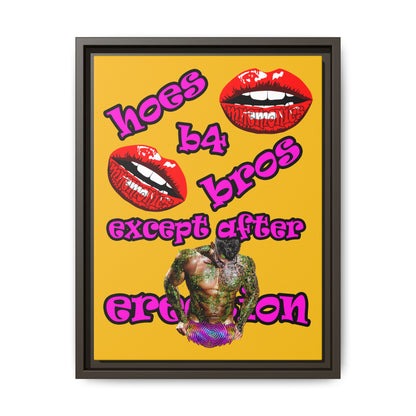 hoes b4 bros - framed canvas art (yellow)