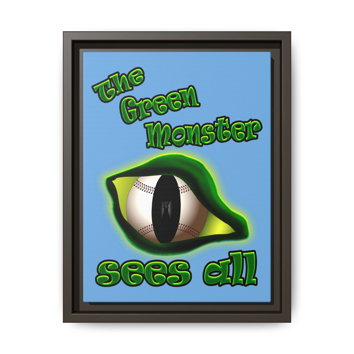 green monster - framed canvas art (light blue)