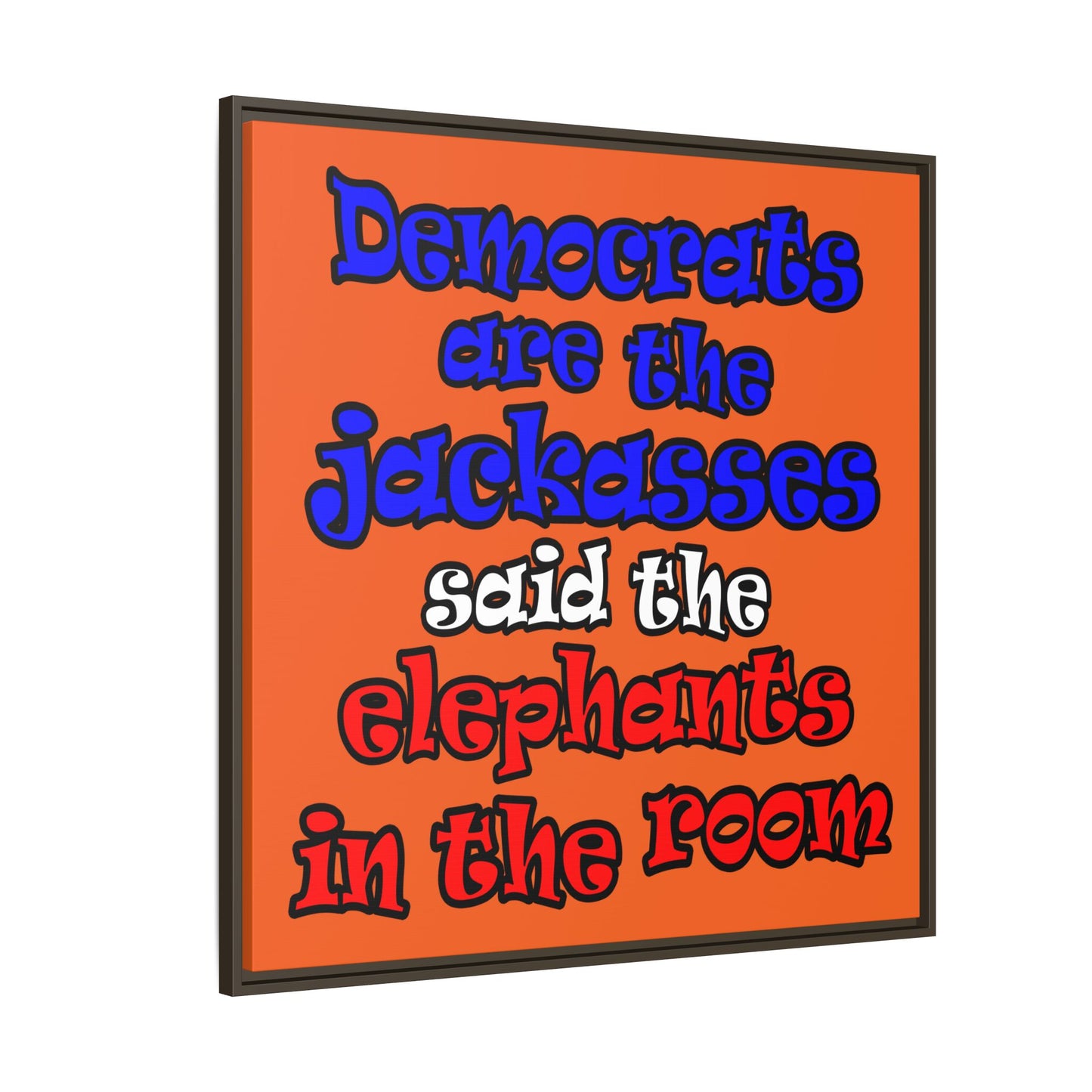donkeys and elephants - framed canvas art (orange)