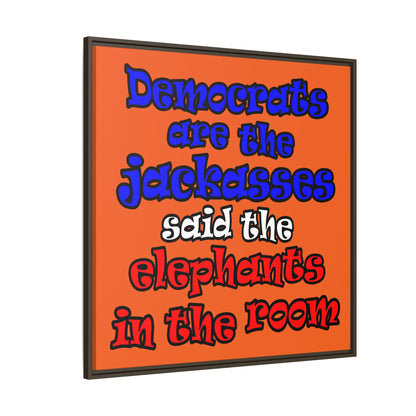 donkeys and elephants - framed canvas art (orange)