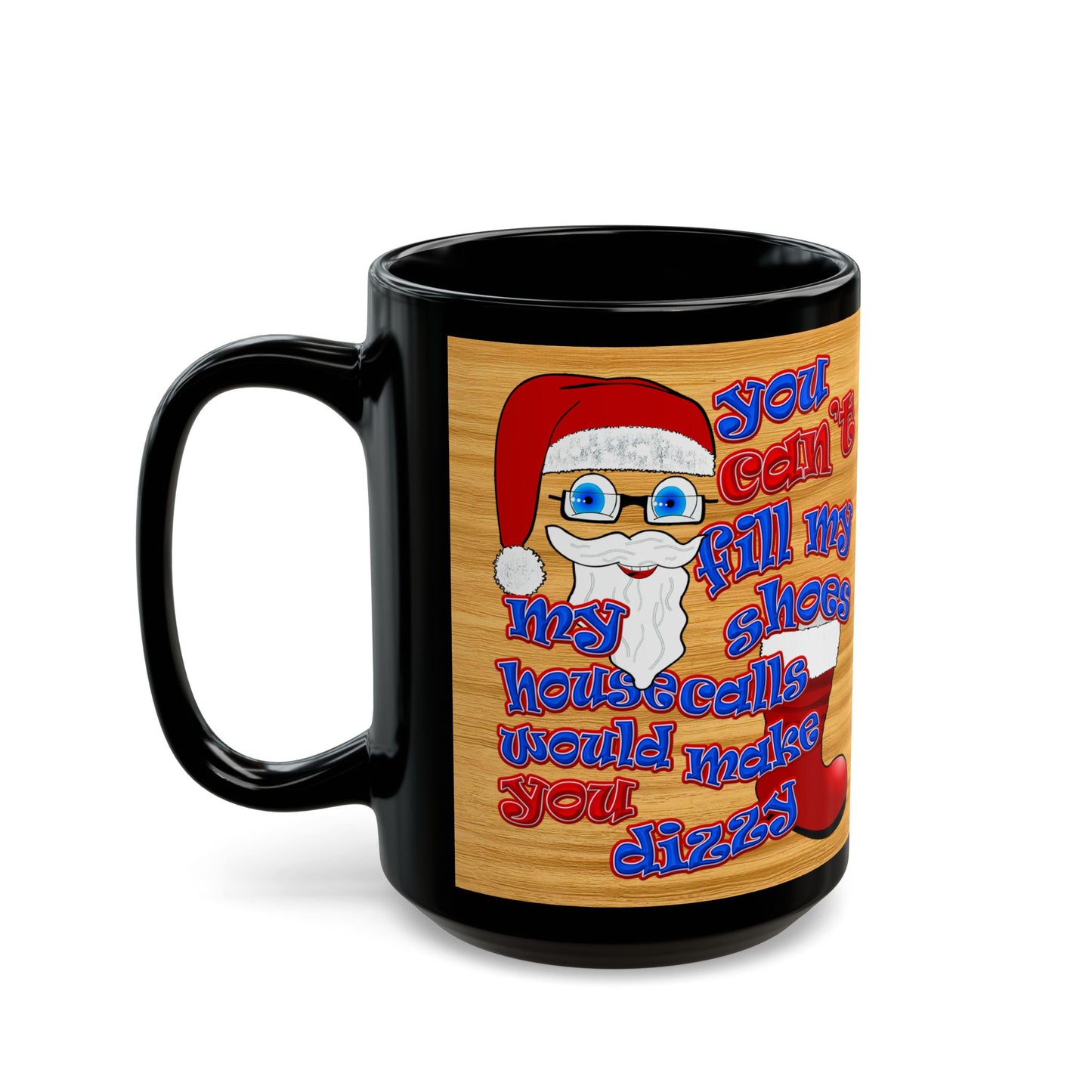 santa's shoes - Black Mug (butterscotch wood finish)