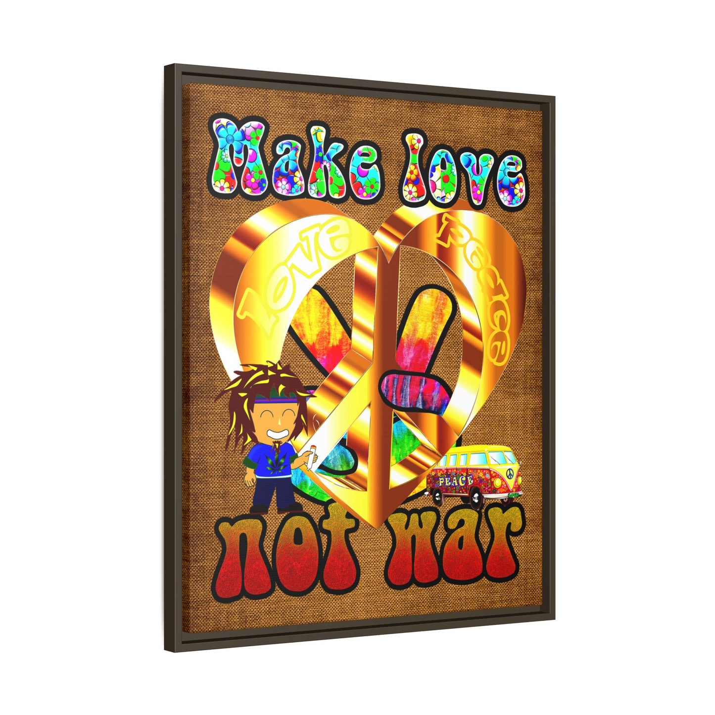 love peace - framed canvas art (brown papyrus)