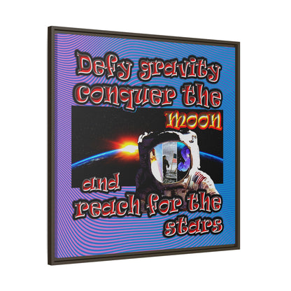 defy conquer reach - framed canvas art (light blue-purple wave)