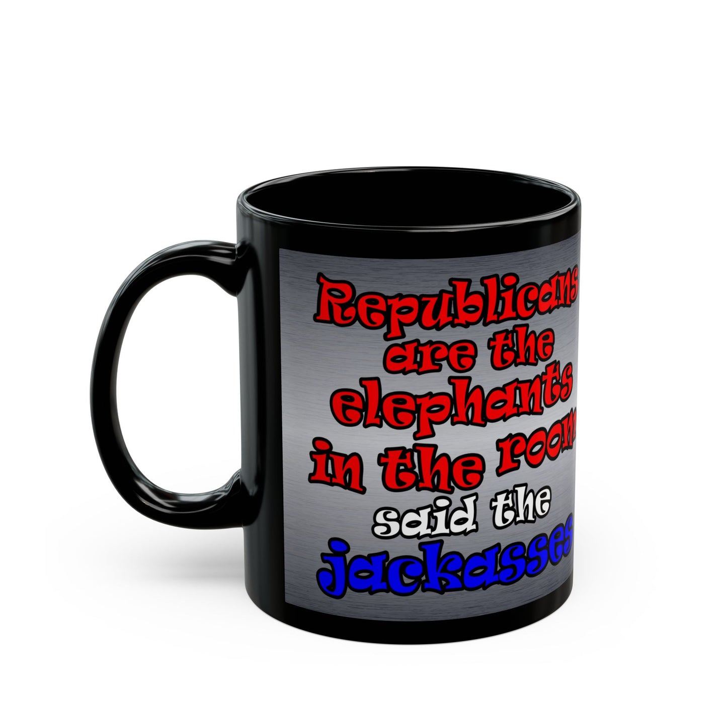 donkeys and elephants - Black Mug (brushed nickel)