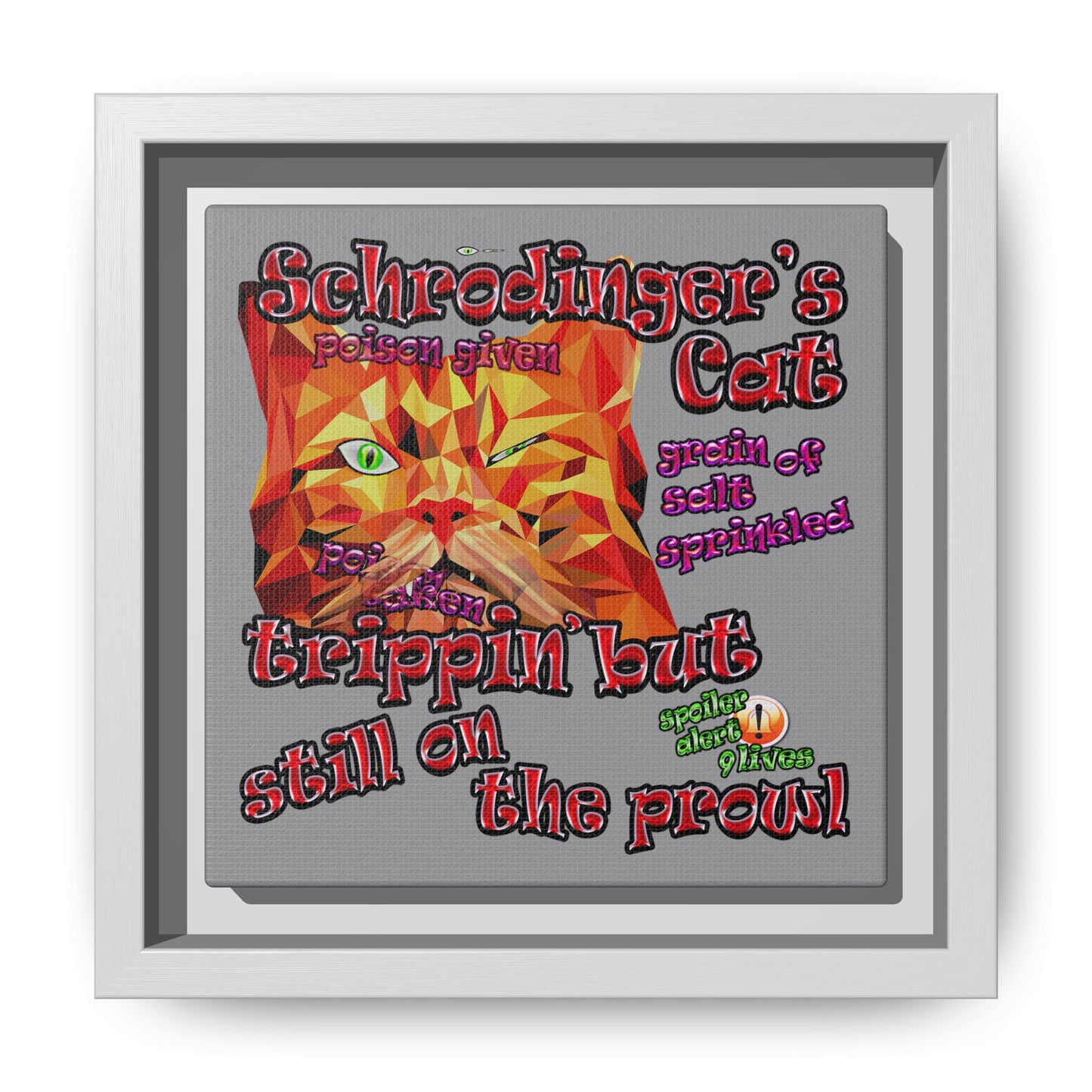 schrodinger's cat - framed canvas art (grey)