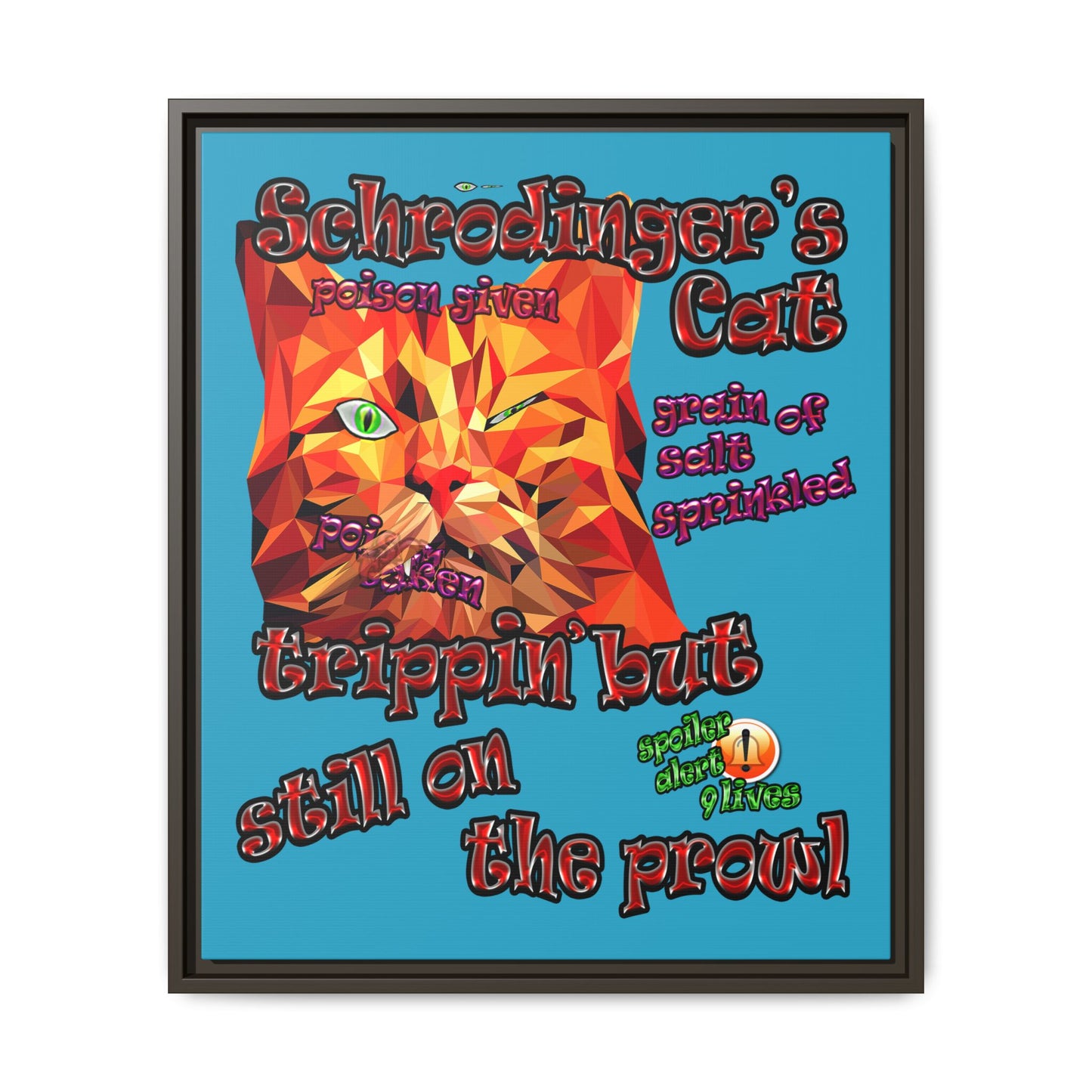 schrodinger's cat - framed canvas art (turquoise)