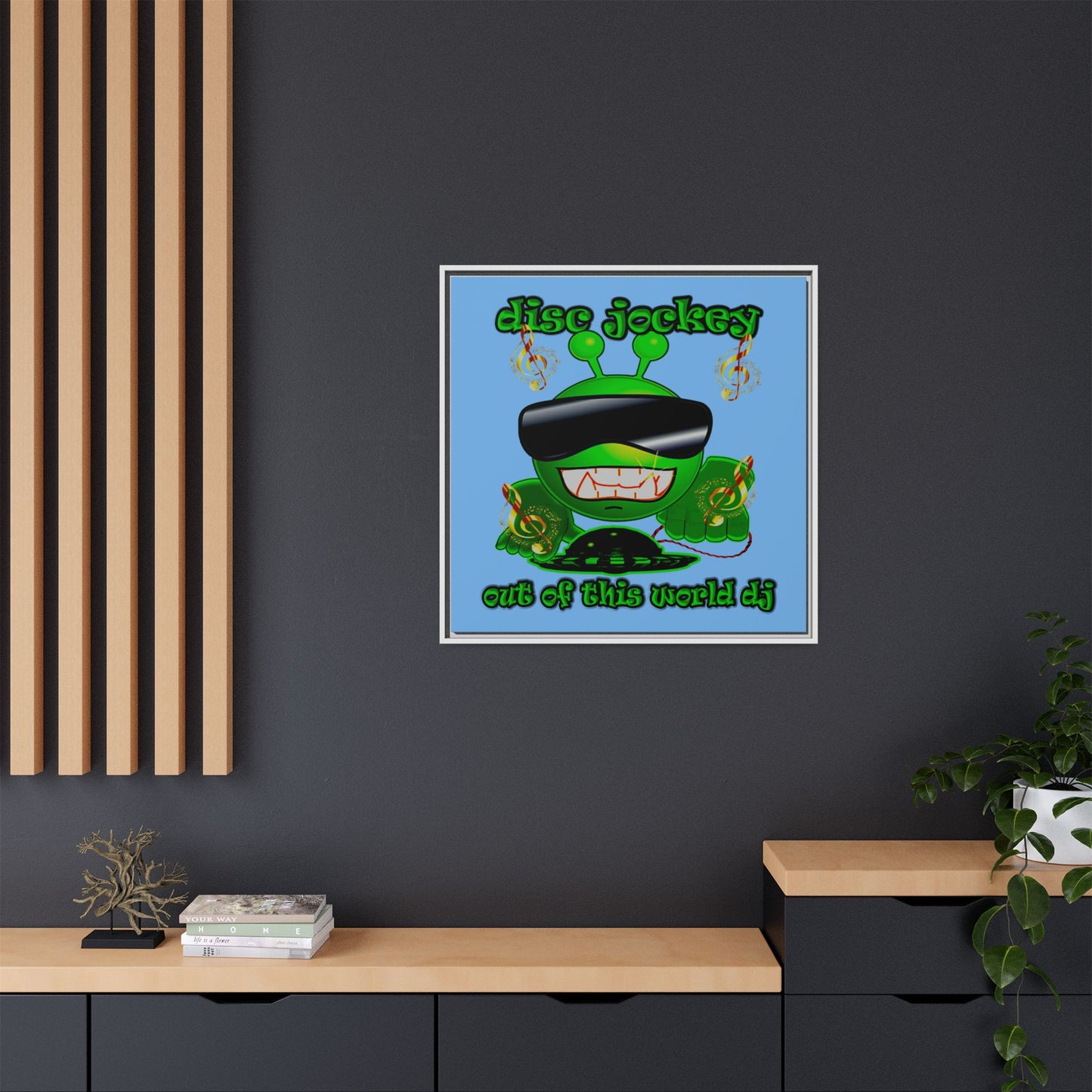 disc jockey - framed canvas art (light blue)