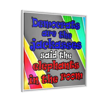 donkeys and elephants - framed canvas art (rainbow split)