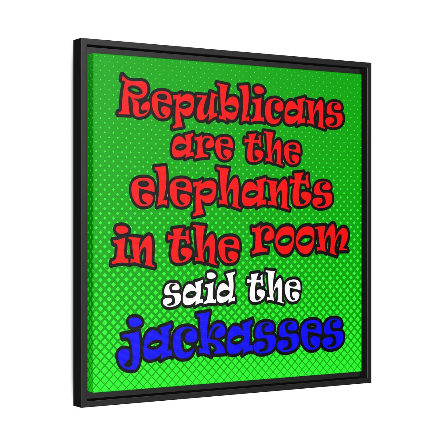donkeys and elephants - framed canvas art (logo green)