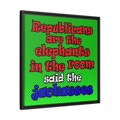 donkeys and elephants - framed canvas art (logo green)