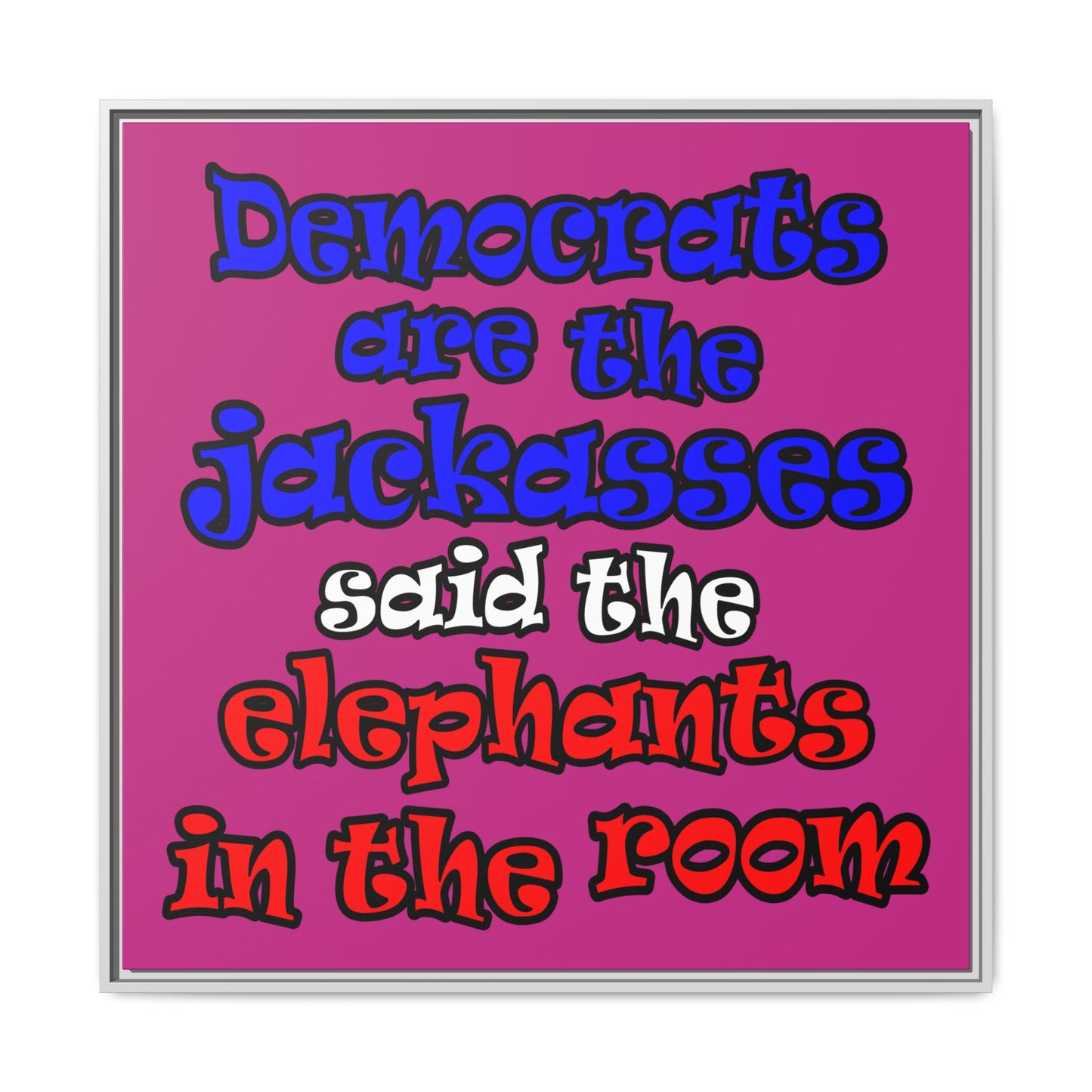 donkeys and elephants - framed canvas art (pink)
