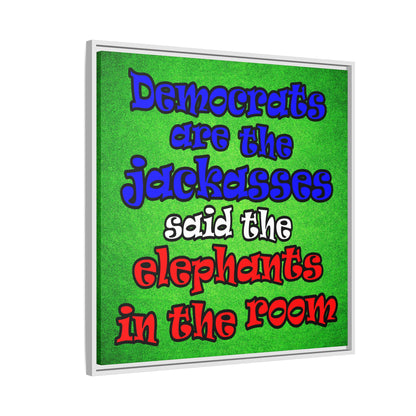 donkeys and elephants - framed canvas art (green turf)