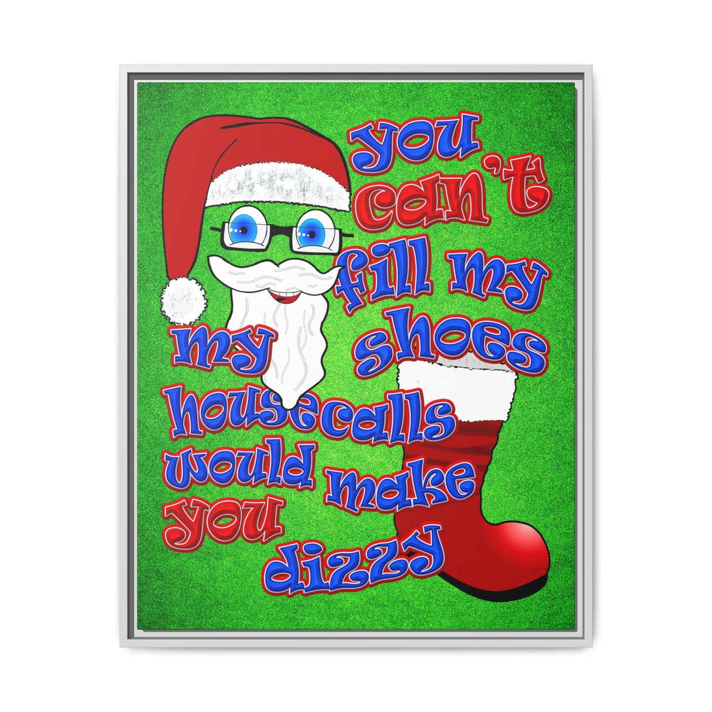 santa's shoes - framed canvas art (green turf)