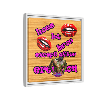 hoes b4 bros - framed canvas art (butterscotch wood finish)