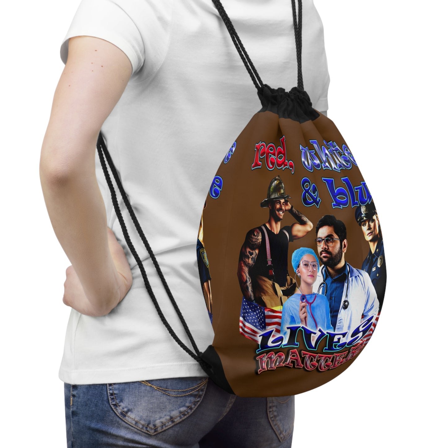 rw&b lives matter - Drawstring Bag (brown)