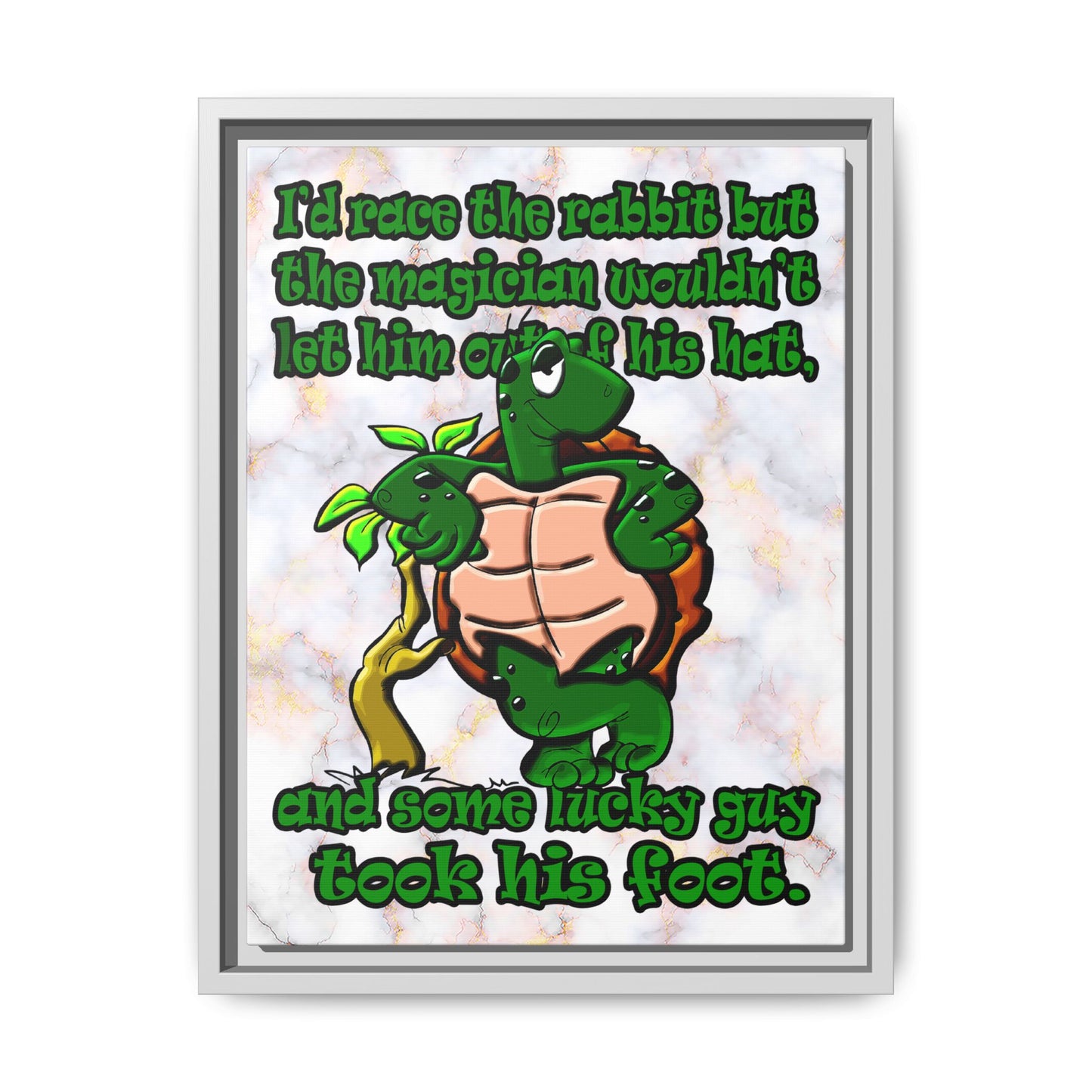 turtle race - framed canvas art (white marble)