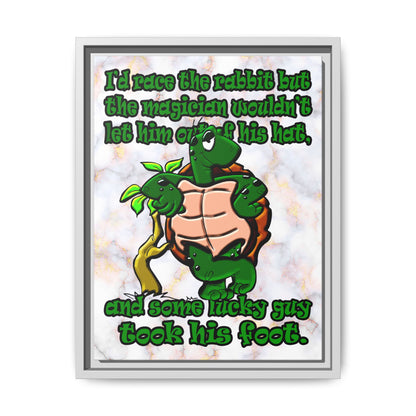 turtle race - framed canvas art (white marble)