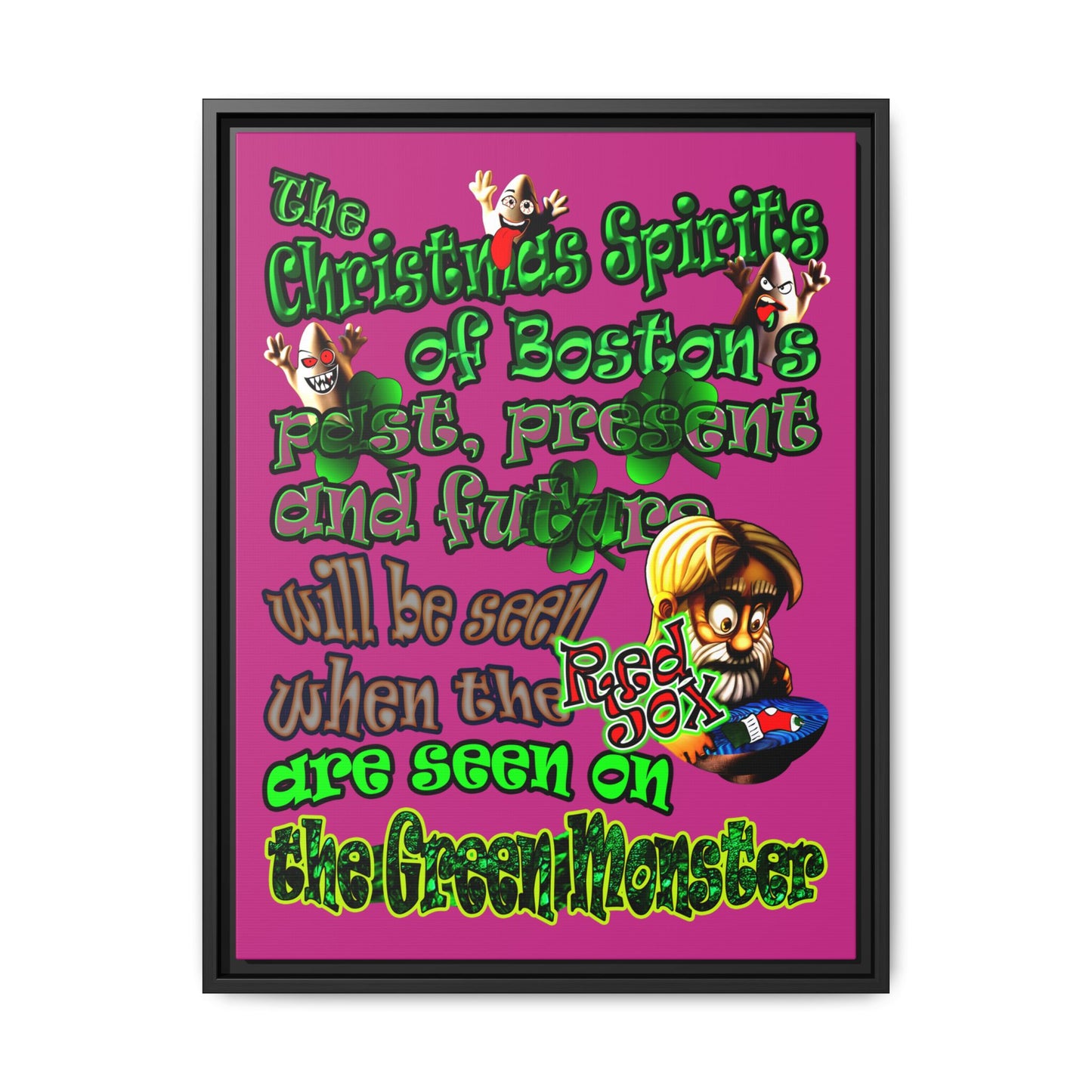 christmas spirits of boston - framed canvas art (pink)