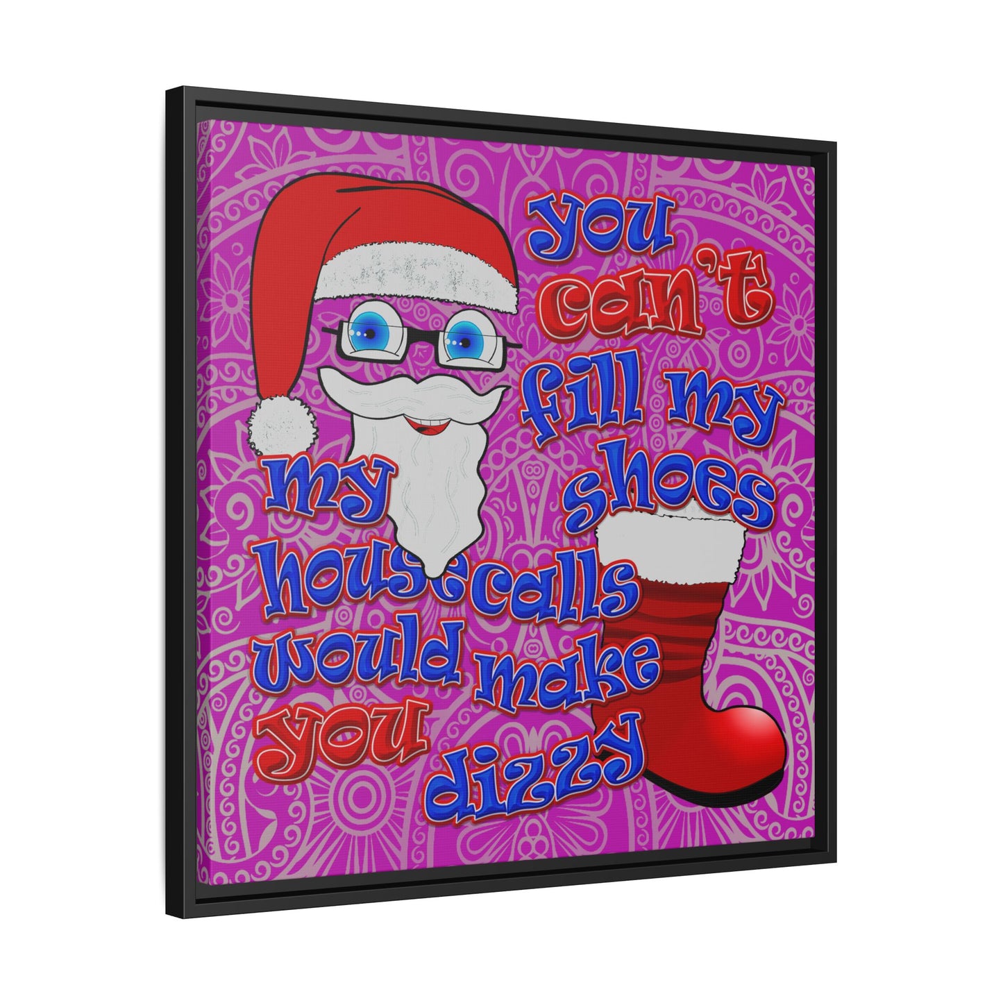 santa's shoes - framed canvas art (pink swirl)