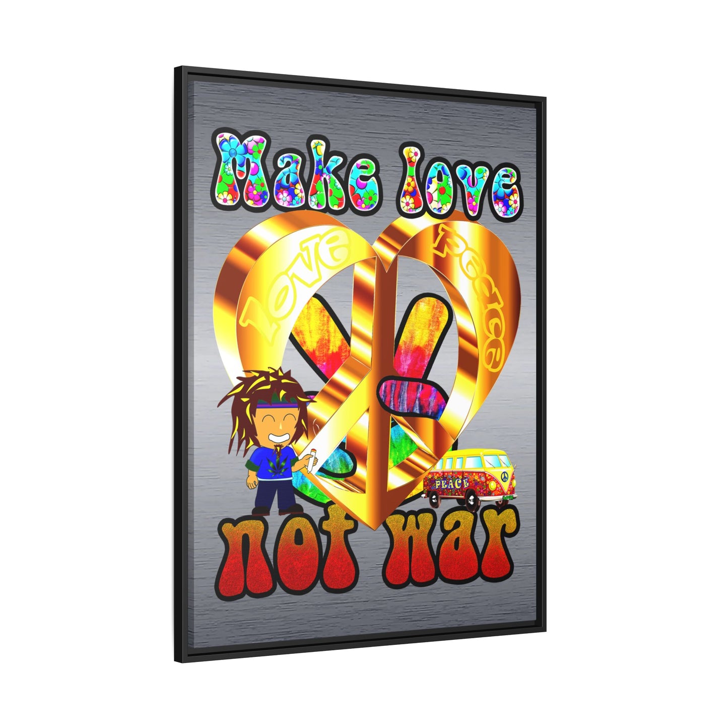 love peace - framed canvas art (brushed nickel)