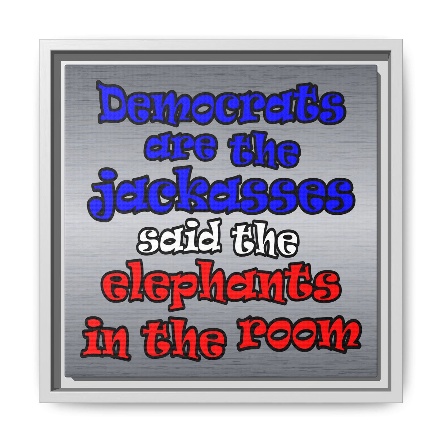 donkeys and elephants - framed canvas art (brushed nickel)