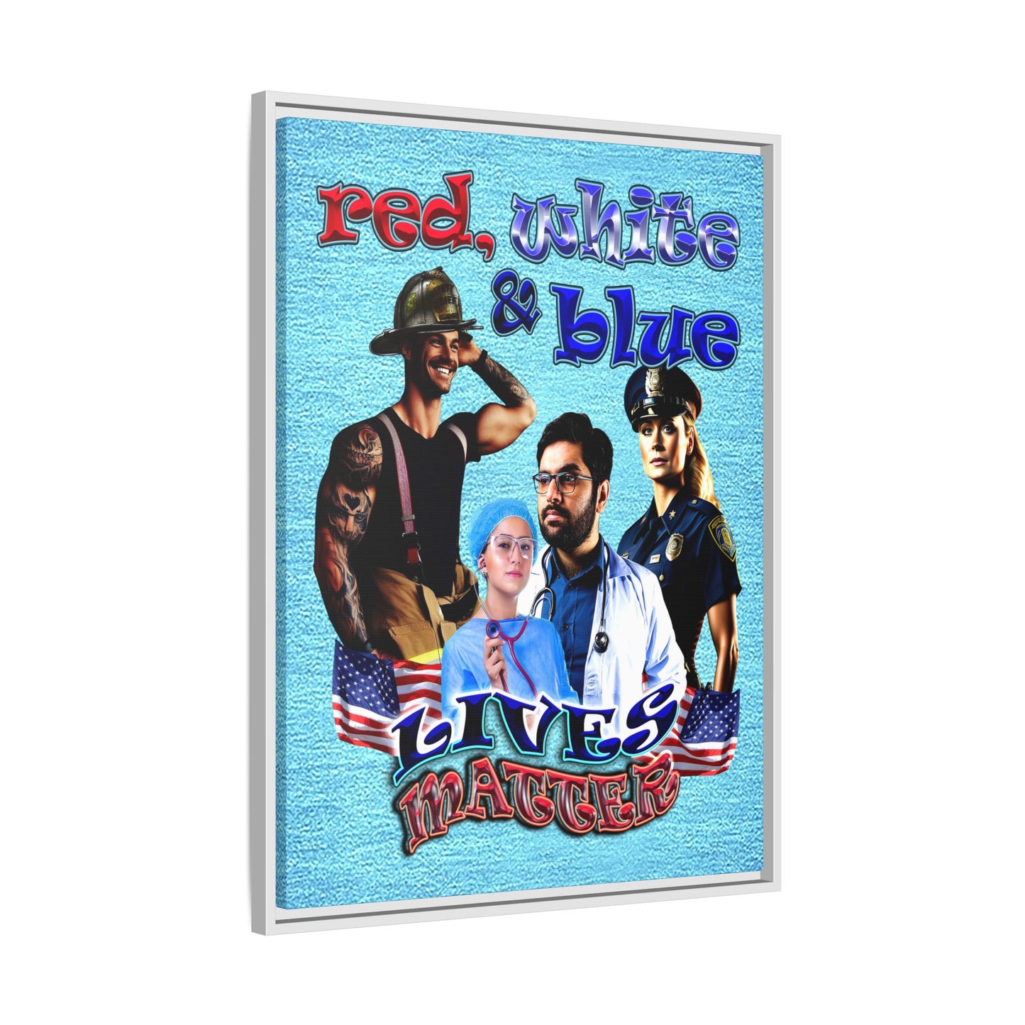 rw&b lives matter - framed canvas art (faded blue)