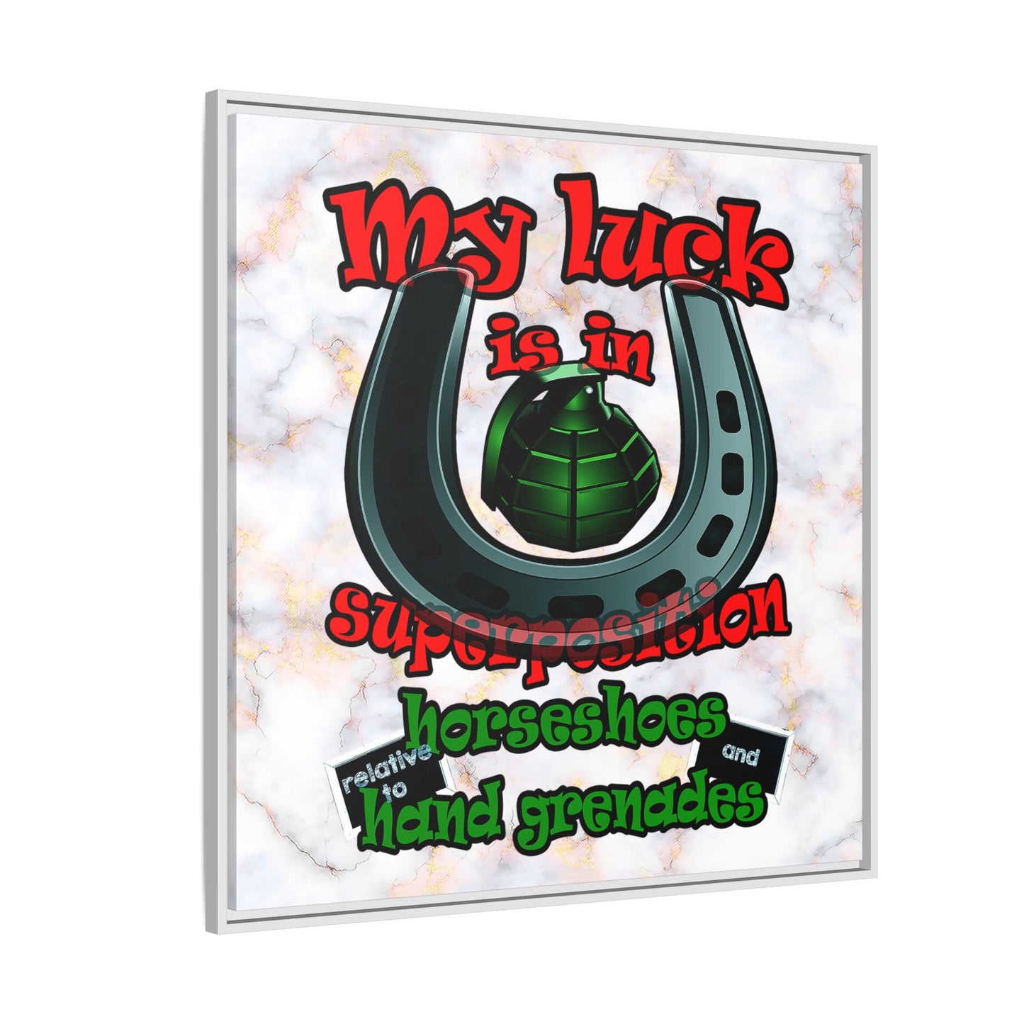 my luck - framed canvas art (white marble)