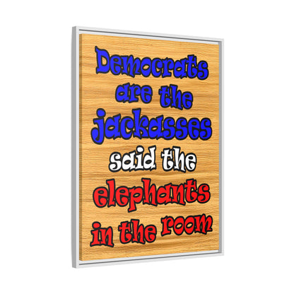 donkeys and elephants - framed canvas art (butterscotch wood finish)