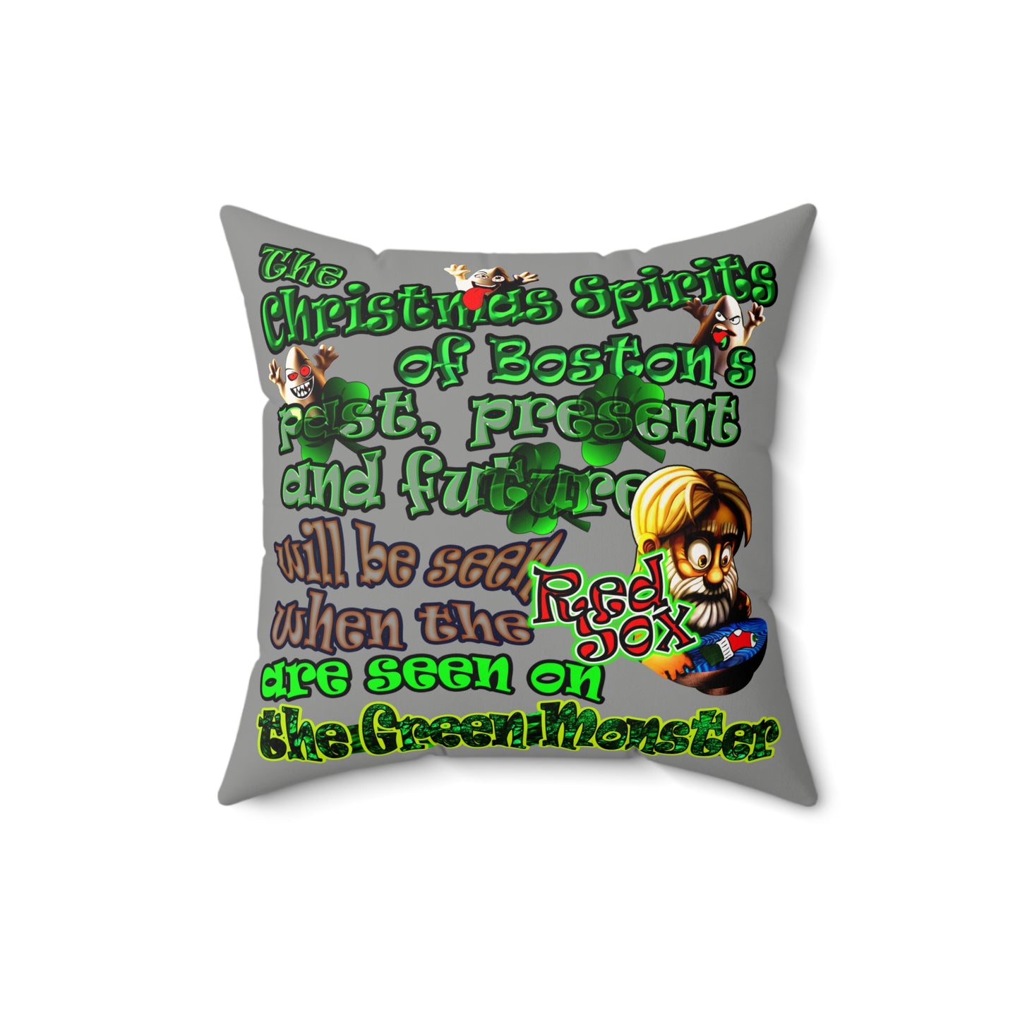 christmas spirits of boston - Faux Suede Square Pillow - (grey)