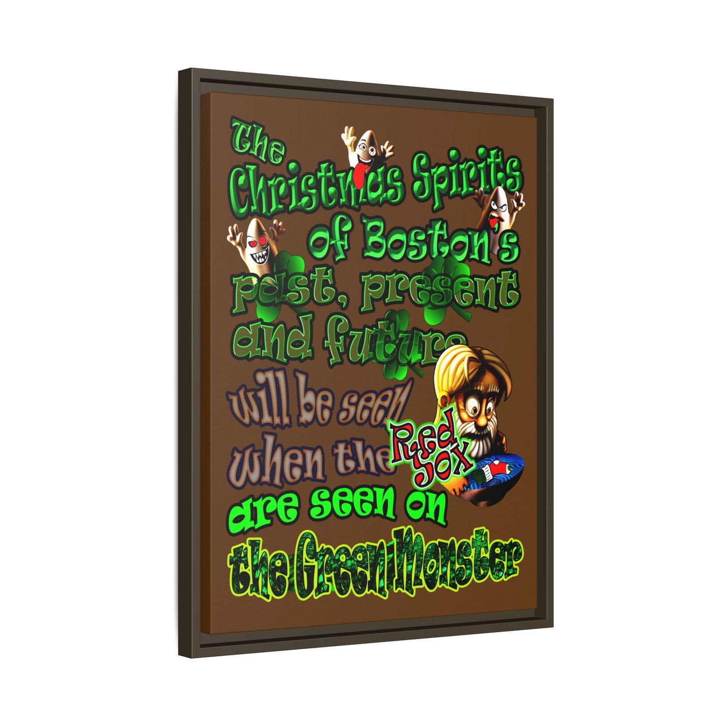 christmas spirits of boston - framed canvas art (brown)