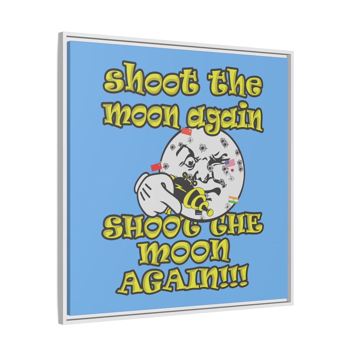 shoot the moon again - framed canvas art (light blue)