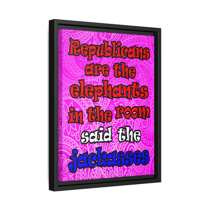donkeys and elephants - framed canvas art (pink swirl)