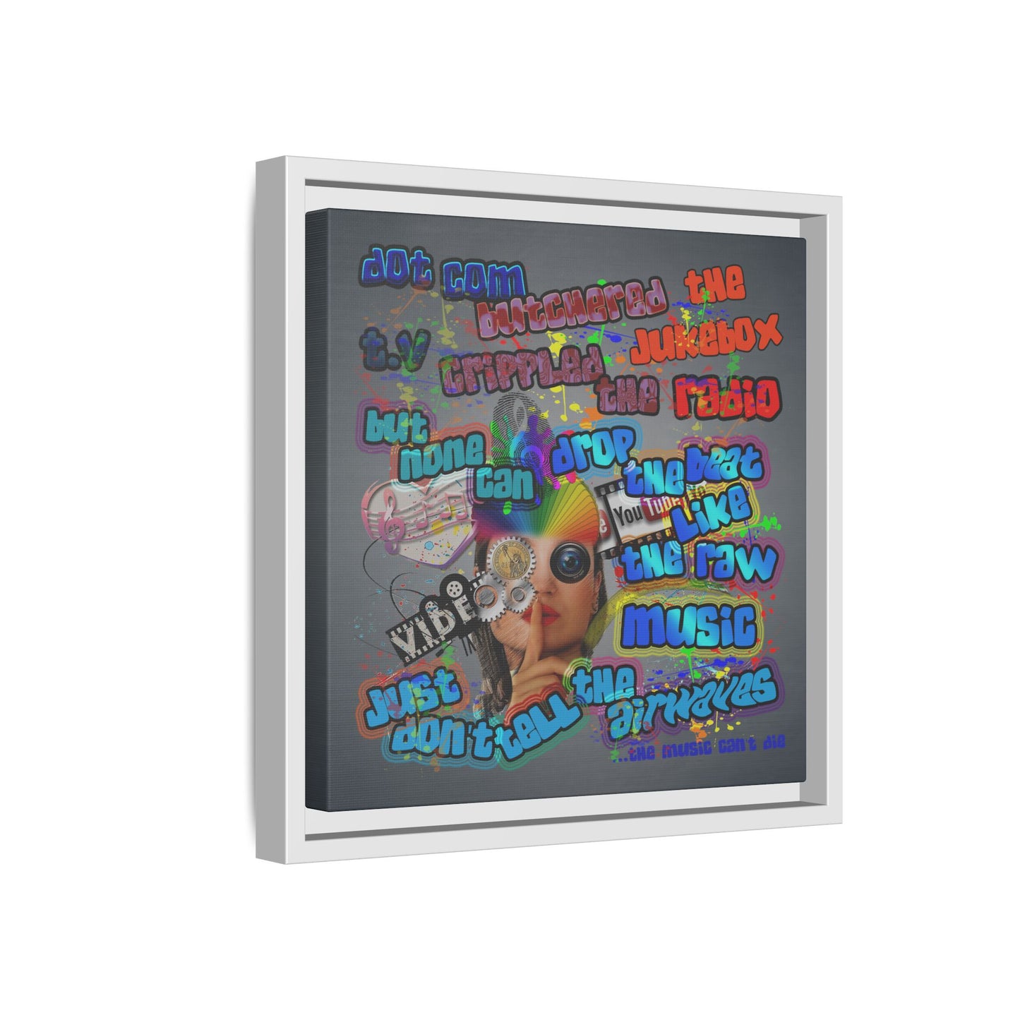 drop the beat - framed canvas art (grey-light grey)