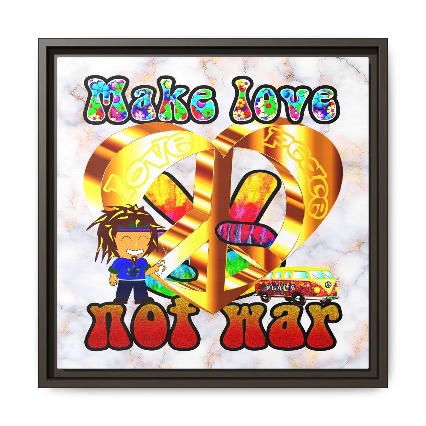 love peace - framed canvas art (white marble)