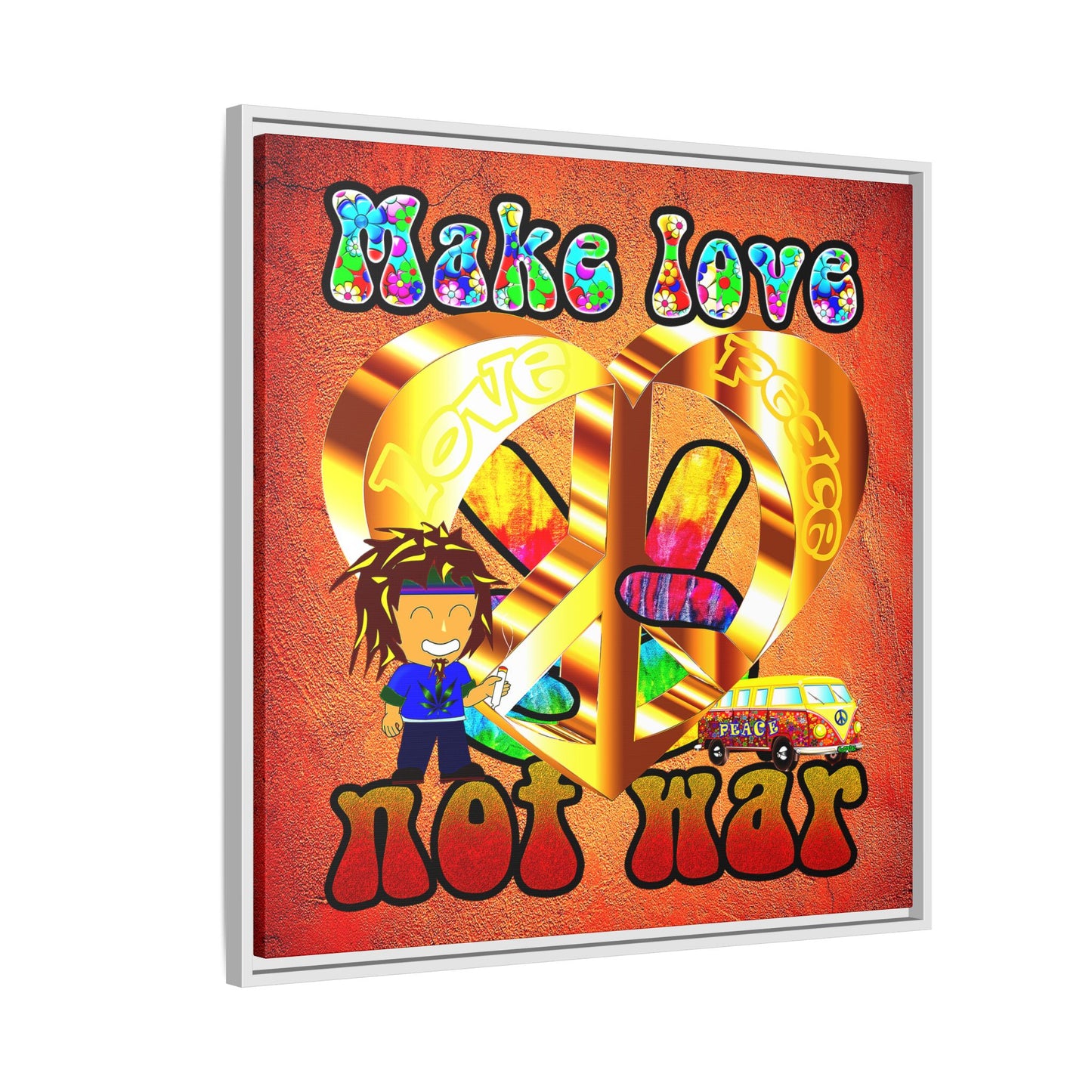 love peace - framed canvas art (burnt orange)