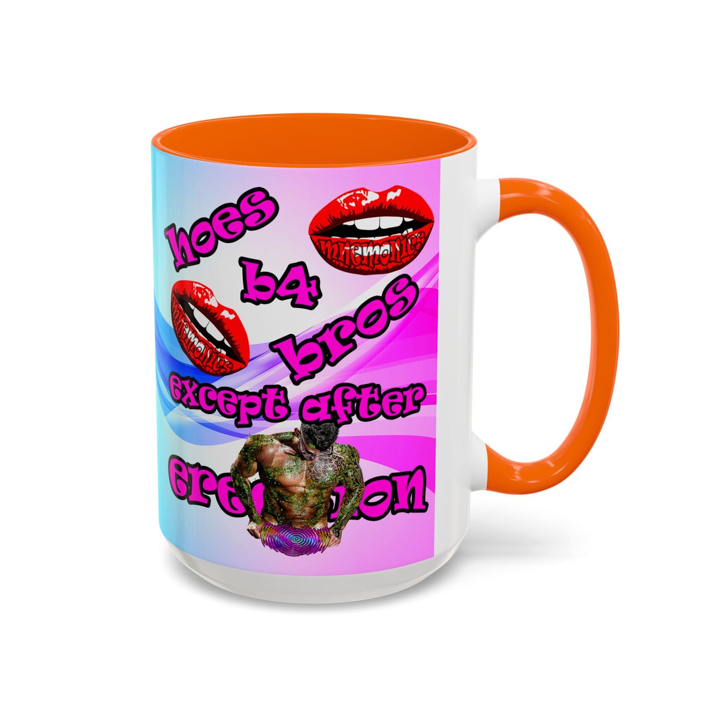 hoes b4 bros - Accent Mug (light blue-pink wave)
