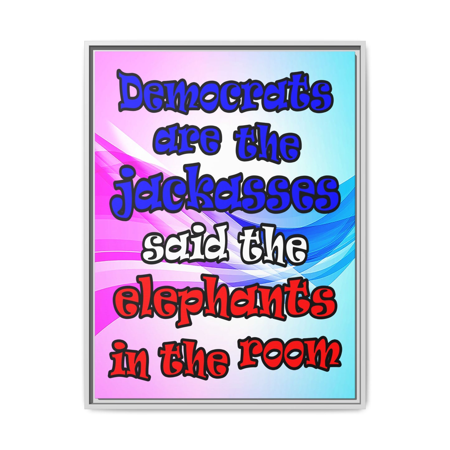 donkeys and elephants - framed canvas art (light blue-pink wave)