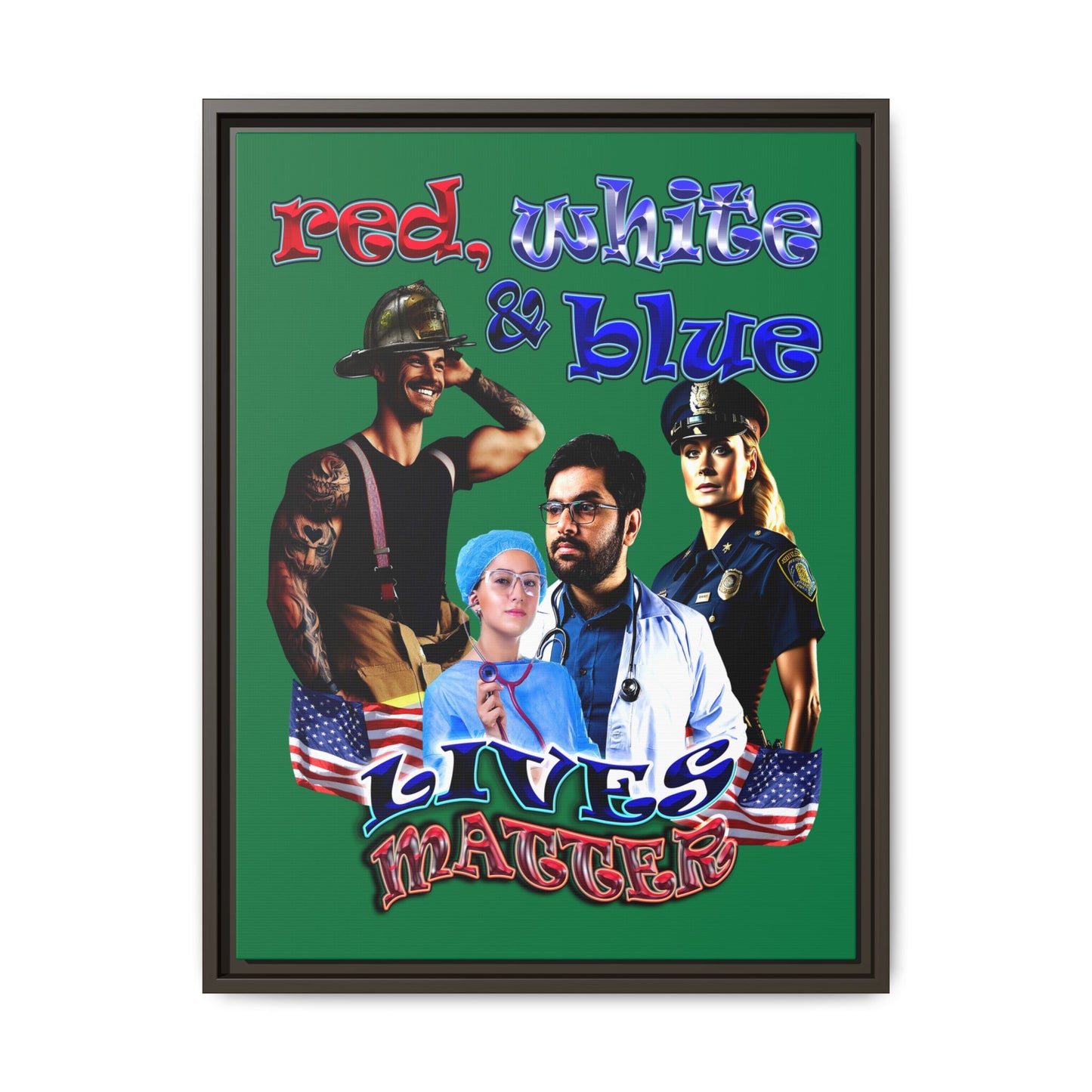 rw&b lives matter - framed canvas art (dark green)
