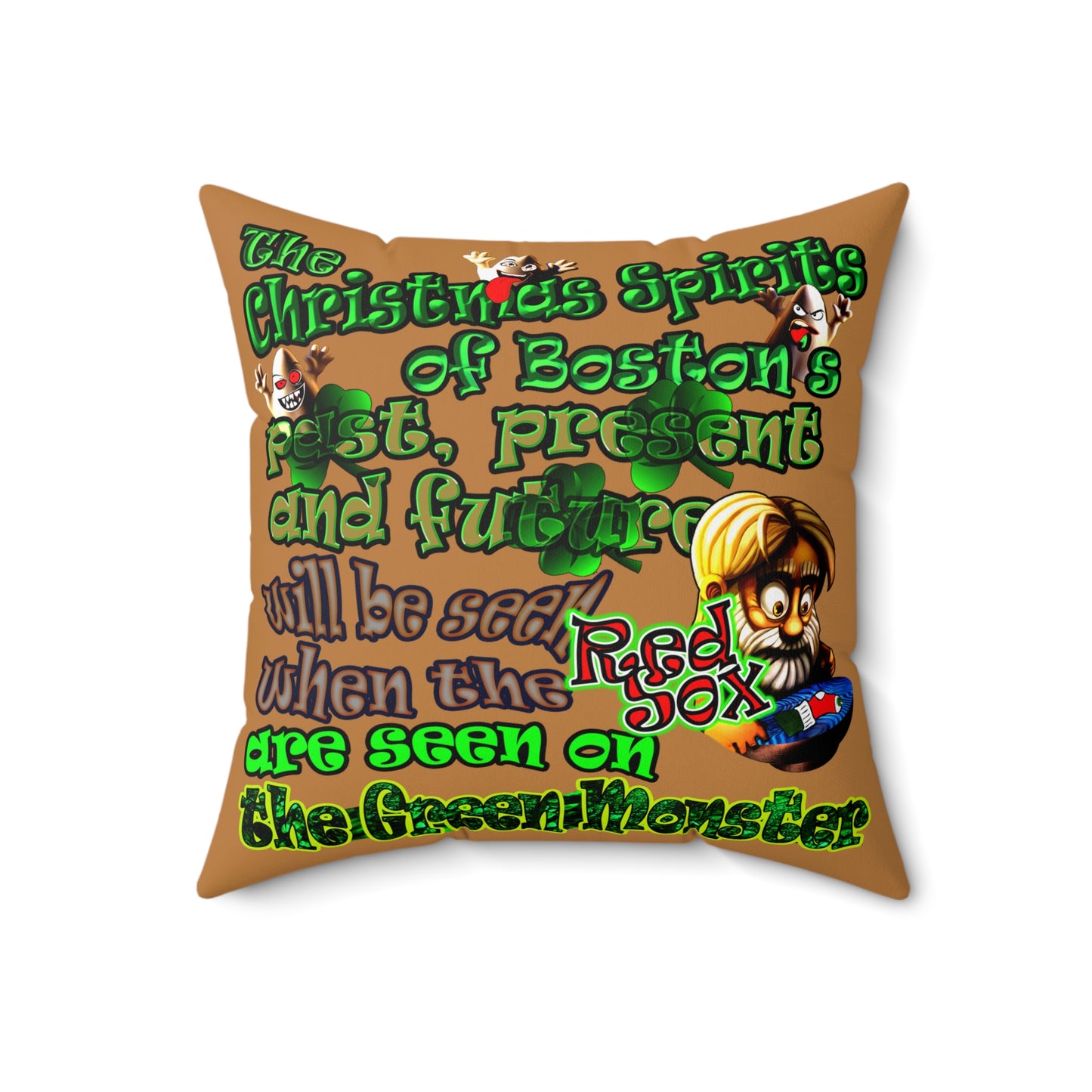 christmas spirits of boston - Spun Polyester Square Pillow - (light brown)