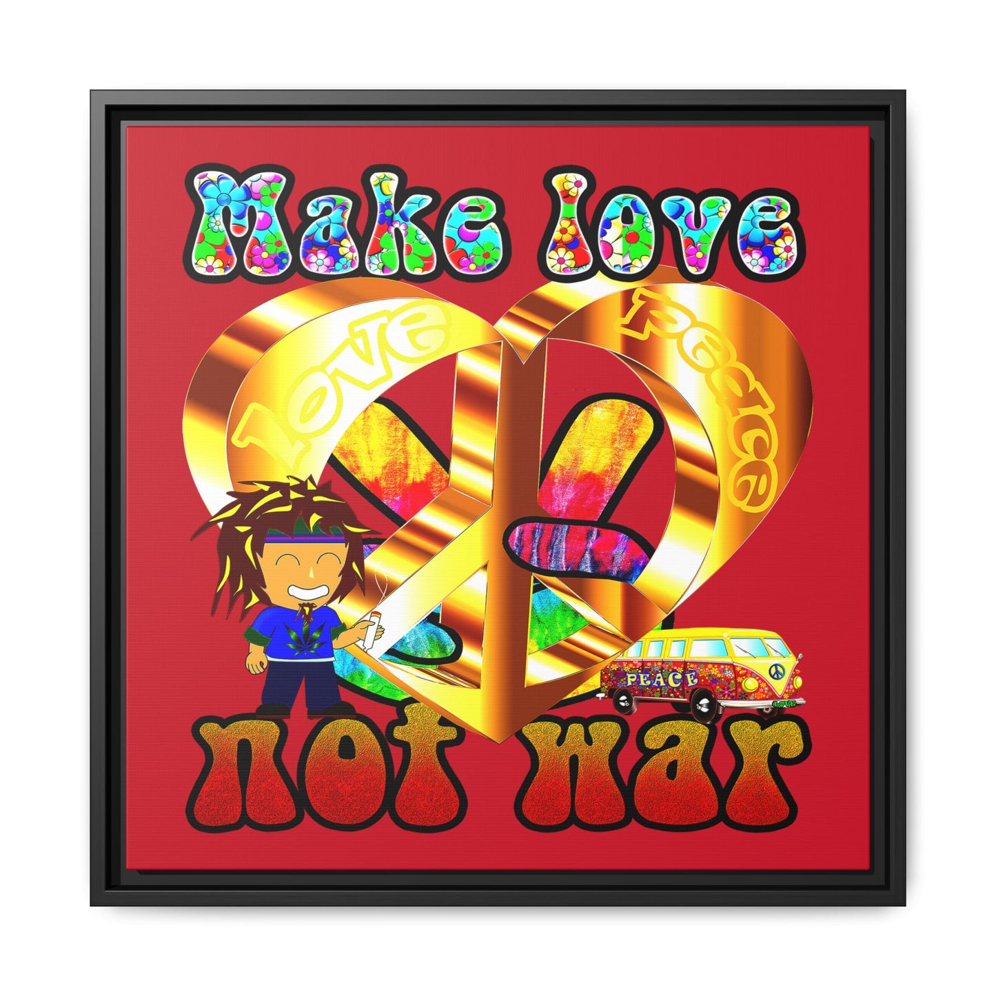 love peace - framed canvas art (dark red)