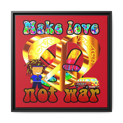 love peace - framed canvas art (dark red)