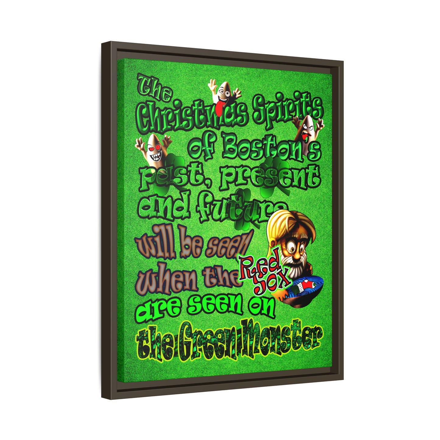 christmas spirits of boston - framed canvas art (green turf)