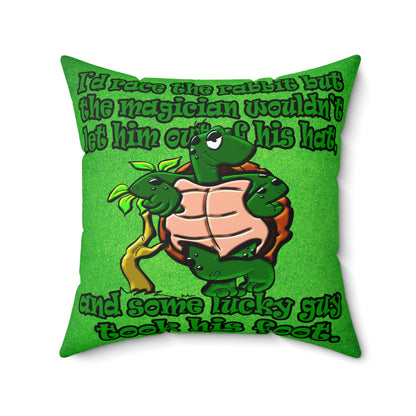turtle race - Spun Polyester Square Pillow - (green turf)
