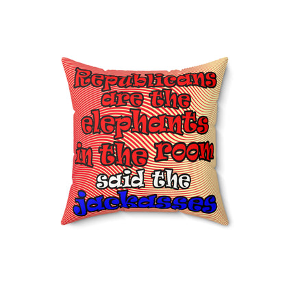 donkeys and elephants - Faux Suede Square Pillow - (yellow-orange wave)