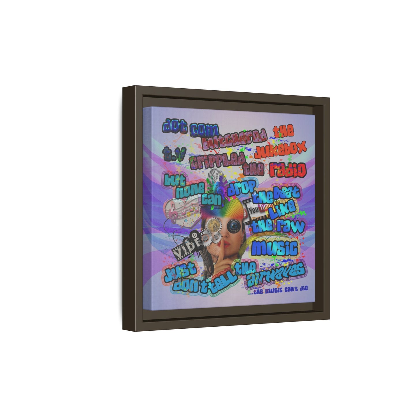 drop the beat - framed canvas art (light blue-pink wave)