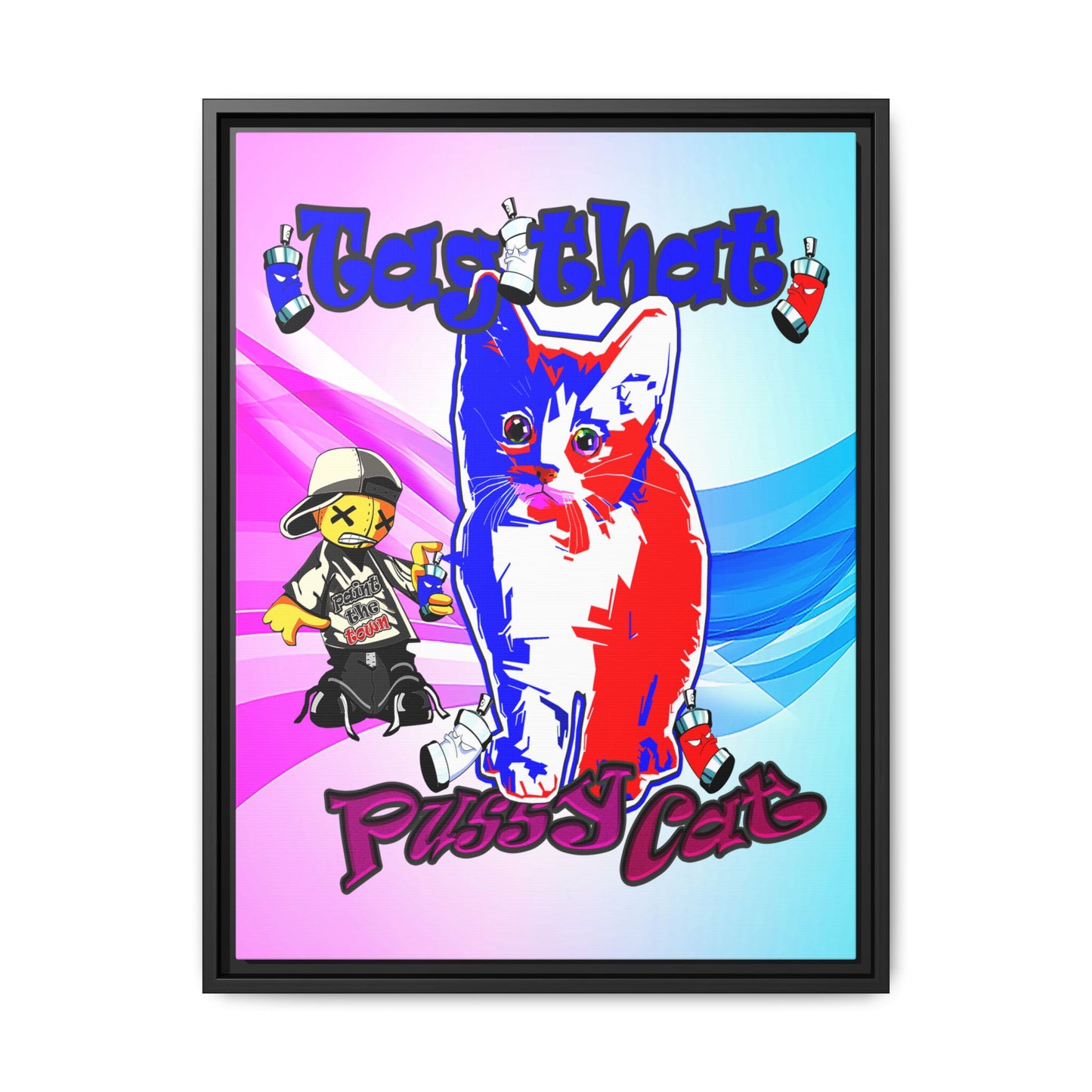 tag that - framed canvas art (light blue-pink wave)