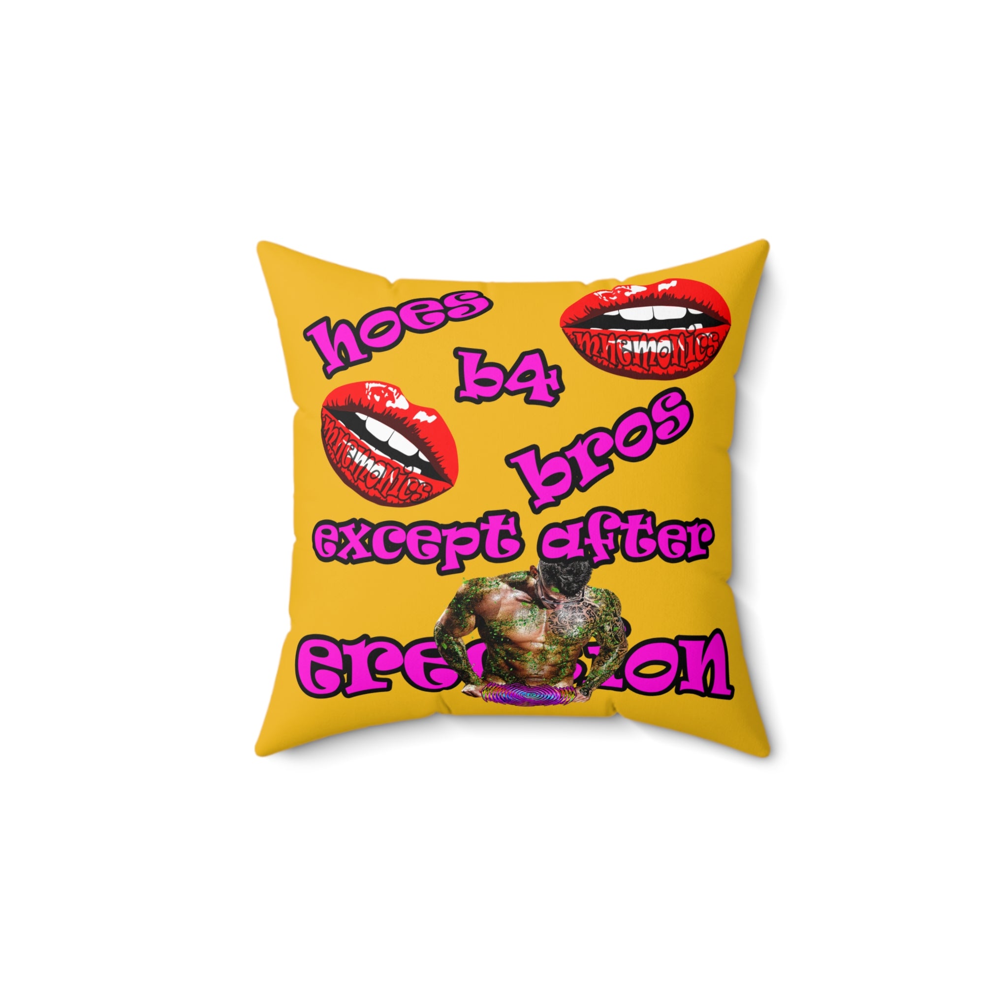hoes b4 bros - Spun Polyester Square Pillow - (yellow)