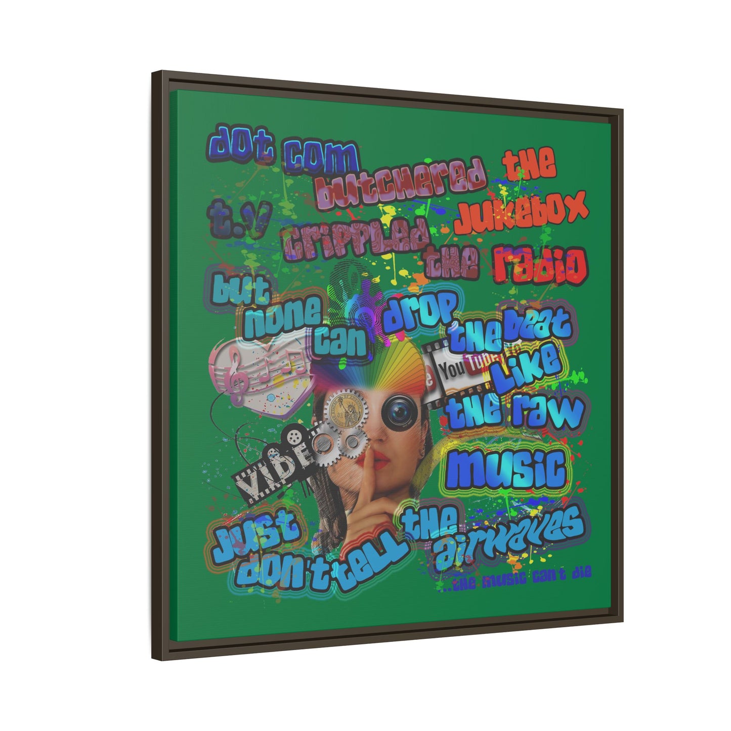 drop the beat - framed canvas art (dark green)