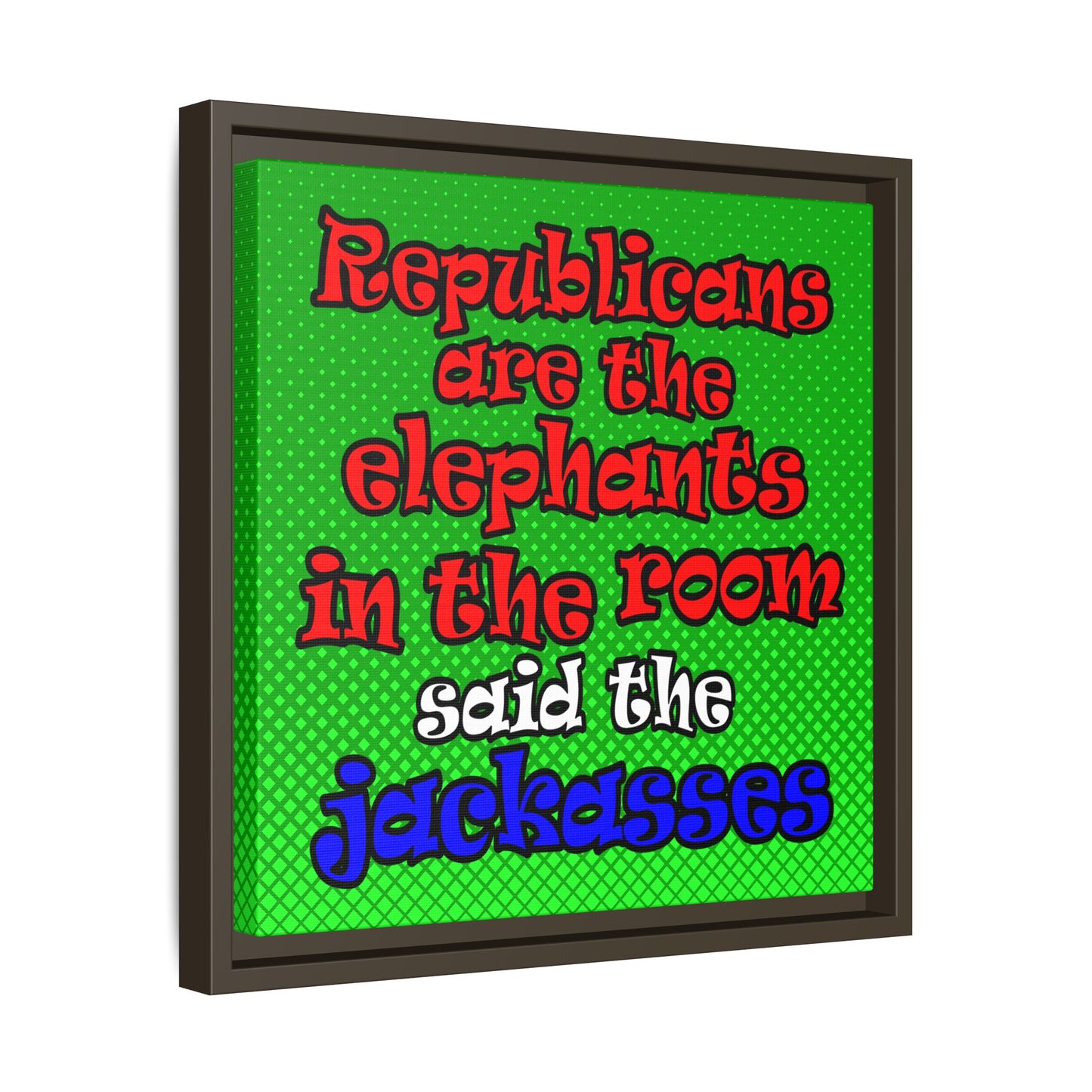 donkeys and elephants - framed canvas art (logo green)