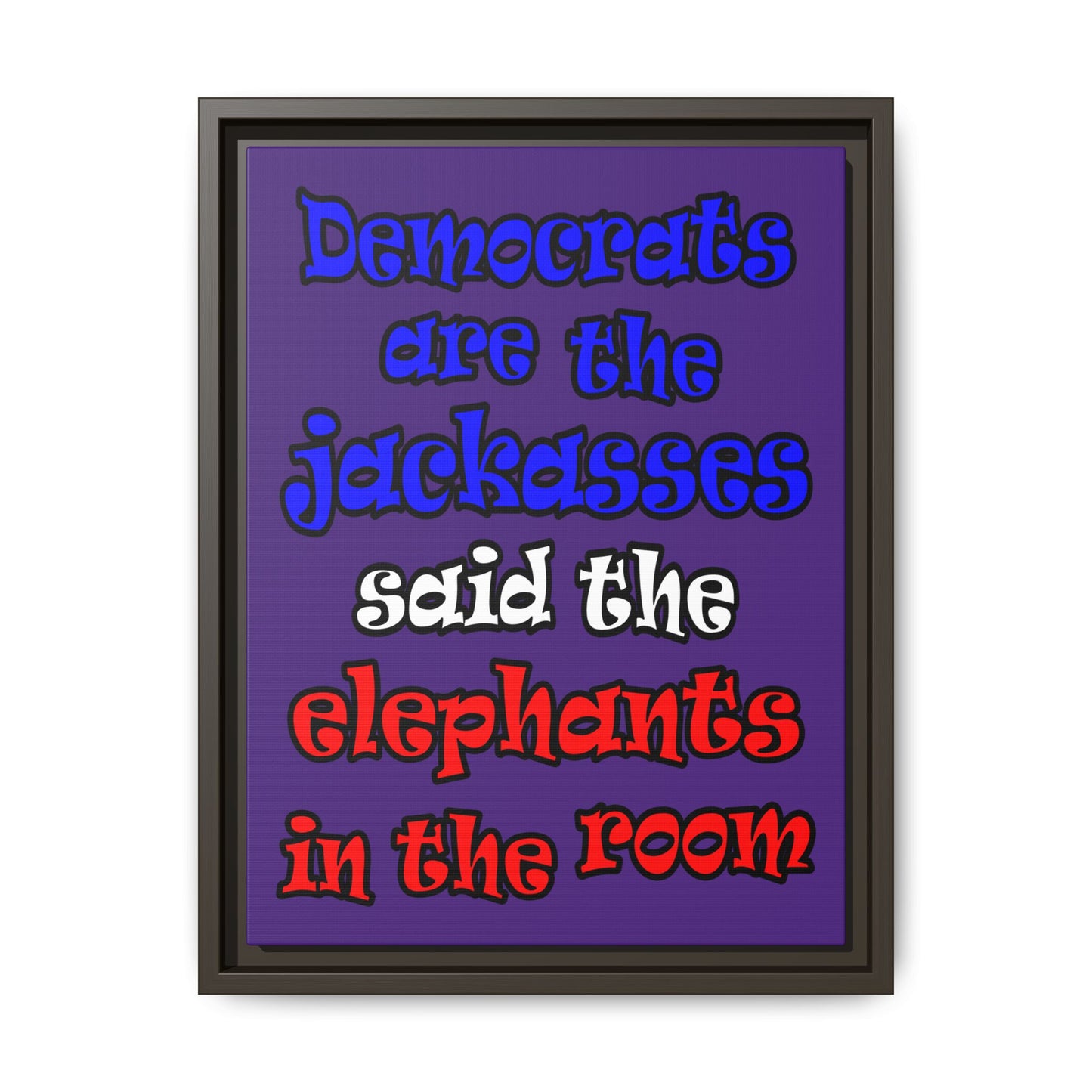 donkeys and elephants - framed canvas art (purple)
